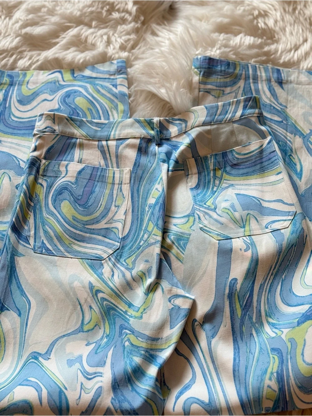 Hale Bob Los Angeles Retro Swirl Print Pants Abstract Blue Green Pucci Style L - Picture 3 of 5